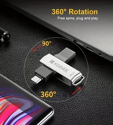 Флешка Kodak 64 ГБ з USB 3.2 та Type-C для швидкої передачі даних Сірий - мініатюра 5