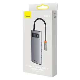 USB-хаб Baseus Metal Gleam Series 4-in-1 Multifunctional Type-C HUB Docking Station Gray（Type-C to USB3.0*4） (WKWG070013) - мініатюра 2