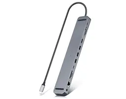 Концентратор REAL-EL CQ-1000 USB3.0х3/USB-C/HDMI/VGA/RJ45/SD/TF/3.5mm audio, 0.4m, Space Grey