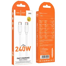 Дата кабель Hoco X115 Surpass Type-C to Type-C 240W (1m) White - мініатюра 2