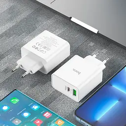Мережевий зарядний пристрій адаптер HOCO C113A Awesome 1 USB/1Type-C, 65 W, підтримка швидкого заряджання PD/QC/FCP/AFC - мініатюра 7