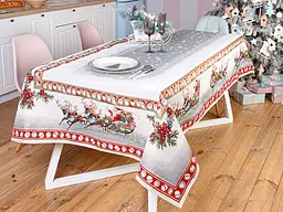 Скатертина Lefard Home Textile гобеленова новорічна з люрексом 180х140 см сіро-червона (716-002) - мініатюра 2