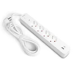 Мережевий подовжувач VIDEX ONCORD з/з 4п 3м (3x1.5мм) 3.4А USB(QC3.0) +USB-C(PD20W) з кнопкою White VIDEX (27695-000) - мініатюра 2