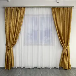 Жакардові штори золотого кольору 2шт. 150х270 з білим шифоновим тюлем 400х270, на тасьмі ALBO pbe0052672 - мініатюра 6