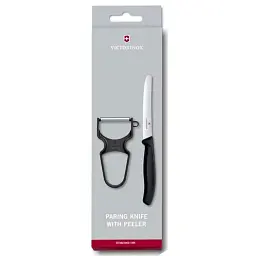 Набір кухонний Victorinox SwissClassic Paring Set 2шт з черв. ручкою (ніж, овочечистка Rapid) у подар.упак. - мініатюра 1