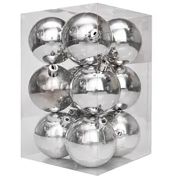 Набір ялинкових іграшок Devilon кулі 6 см сріблястий глянець 12 шт. (890735) - мініатюра 3