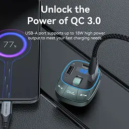 Автомобільний FM-трансмітер Vention PD 54W 3-Port USB (C+A+A) LED/USB Flash/Bluetooth, вольтметр - мініатюра 10