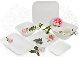 Набір 3 фарфорових салатників "White Rose" квадратні фарфор BonaDi 20,9х20,6х8,6 см kuh0007422 - мініатюра 2