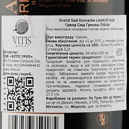 Вино Grand Sud Grenache Semi Sweet, червоне, напівсолодке, 12,5%, 1 л (1312270) - мініатюра 3
