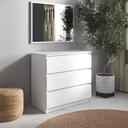 Комод Vays R-3 Білий, на 3 шухляди без ручок, ЛДСП 80×40×75 см - для дому, офісу, вітальні, спальні