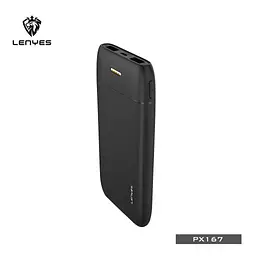 Повербанк LENYES PX167 10000 мА·год з LED-індикатором і 2 USB, чорний
