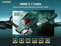 Кабель HDMI 8K Ultra HD UGREEN HD155 HDMI 2.1 HDR+ 3D 8K 60Hz (4K - 240Hz, 2k -144hz 165hz) VRR eARC DTS Dolby 48 Gbps для ПК TV - мініатюра 8