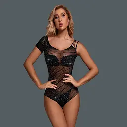 Боді жіноче сітка стрази еротичне відкритий доступ чорний S/M/L - мініатюра 4