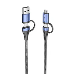 Кабель 4-в-1 Vention CTLLF USB-C/USB-A - USB-C/Micro-USB PD 100 Вт 1 м синій (CTLLF)