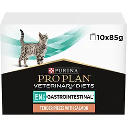 Уцінка. Набір вологий корм для кошенят та дорослих котів Purina Pro Plan Veterinary Diets EN Gastrointestinal з лососем 850 г (10 шт. x 85 г) (12331739)  - мініатюра 1