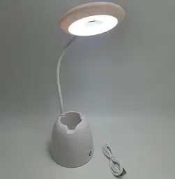 Настільна LED-лампа акумуляторна на гнучкій ніжці 30 см з органайзером та підставкою для телефону світильник Yiteng YT-836 біла - мініатюра 9