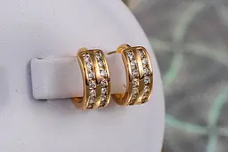 Сережки кільця Хuping Jewelry дві смуги ззаду візерунок 1.2 см золотисті