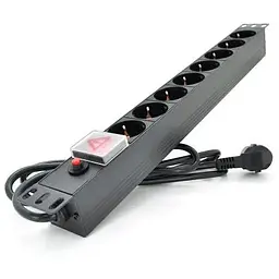 Силовий блок 19" 8 розеток, кабель 1.8м, вимикач, алюм. корпус Pipo (PP8PDUBTGR)