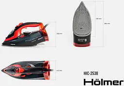 Праска Holmer HIC-2538, Black/Red, 2500W, кераміка, паровий удар 130 г/хв, постійна подача пари 30 г/хв, вертикальне відпарювання, очищення від накипу (HIC-2538) - мініатюра 2