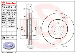 Диск гальмівний передній вентильований Toyota Harrier, Highlander 00-13р Brembo (09.A109.11) - мініатюра 2