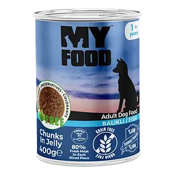 Вологий корм Hermos My Food Для собак шматочки в желе з рибою 400 г