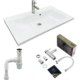 Раковина накладна Adamant QUANTO 80, прямокутна, сифоном Click-Clack + змішувач (4824296208201) - мініатюра 2