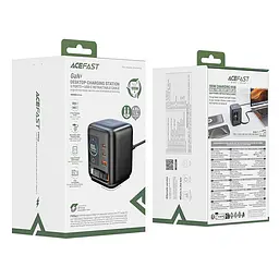 Адаптер мережевий ACEFAST GaN desktop charger with telescopic cable and smart TFT display Z10 1USB/2Type-C,100W/3A, PD/QC - мініатюра 2