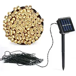 Гірлянда нитка на сонячній батареї 1500 LED 150 м чорний дріт жовтий