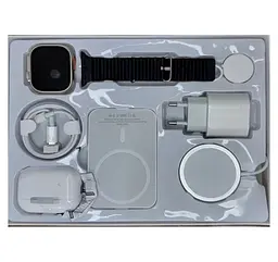 Подарунковий набір гаджетів DT1000 6 в 1 Смарт-годинник Smart Watch Ultra, навушники, павербанк Все White, годинник Silver Black (18573) - мініатюра 1