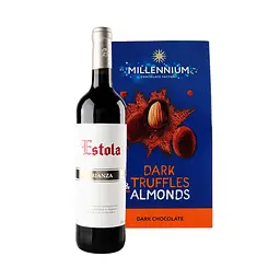 Набір: Вино Estola Crianza La Mancha DO червоне сухе 13% 0.75 л + Цукерки Millennium мигдаль у чорному трюфелі 100 г