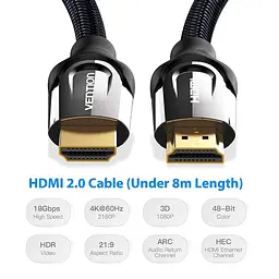 Кабель HDMI M-M, 3.0 м, V2.0, 4K 60Гц, обплетення, Zinc Alloy Type чорний Vention - мініатюра 4