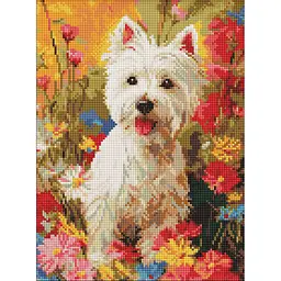 Алмазна мозаїка "Песик у квітах" art_selena_ua Ideyka AMO20299, 30х40 см