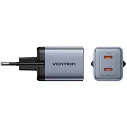 Зарядний пристрій 2xUSB-C 45W PD3.0/QC/GaN + USB-C cable М-М чорний Vention - мініатюра 2
