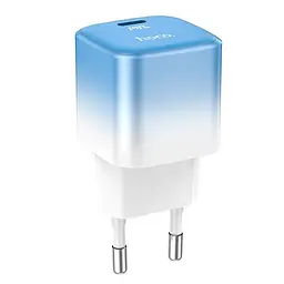 Адаптер мережевий - зарядний пристрій Hoco single port charger C101A 1 порт USB-C 20W біло блакитний градієнт