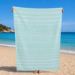 Рушник пештемаль Turkey Towel 100х180 см легкий великий для пляжу басейну бані сауни підстилка на дачу пікнік природу відпустку море полоса м'ятний