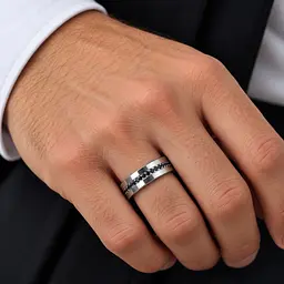 Чоловіча обручка Jewellery Continent з білого золота з чорними діамантами 16.5 (К-0913) - мініатюра 3