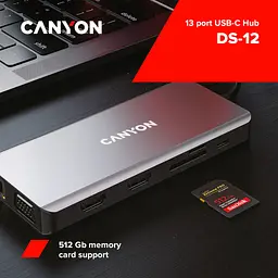 Порт-реплікатор Canyon DS-12, 13 in 1 USB-C hub, 2*HDMI, Gigabit Ethernet, VGA, 3*USB3.0, PD/100W, 3.5mm audio jack (CNS-TDS12) - мініатюра 5