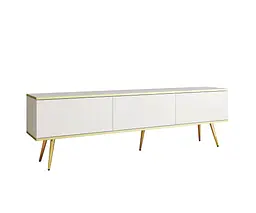 Тумба під телевізор Perfect Home Оро / Oro 3-дверна з золотими ніжками RTV175 Білий (PFH-091319) - мініатюра 3