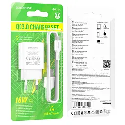 Мережевий зарядний пристрій з кабелем Borofone BA72A Spring single port QC3. 0 charger set(Type-C) 18W білий - мініатюра 2
