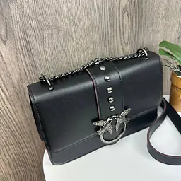 Сумка жіноча через плече крос-боді маленька чорна стильна на ланцюжку (1800) - мініатюра 7