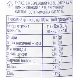 Сік Премія Березовий з лимоном та цукром 1 л (767989) - мініатюра 6