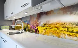Вініловий кухонний фартух Гори в серпанку наклейка для кухні луг Природа Зелений Happy Pocket Z181440 - мініатюра 6