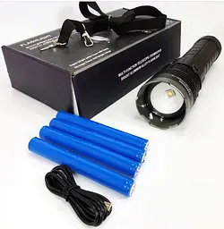 Потужний ручний ліхтар AK138 4х18650 акумуляторний тактичний White Laser Powerbank IP44 Type-C zoom Чорний - мініатюра 5