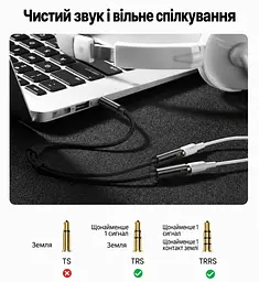 Y-подібний аудіоадаптер UGREEN AV141 Довжина 0,2 м аудіосплітер Штекер 3,5 мм на два гнізда 3,5 мм окремо для мікрофона та навушників Підтримує штекери TRS і TRRS Для ПК або ноутбука з одним комбінованим аудіороз'ємом Для телефонів і планшетів з аудіороз'ємом 3,5 мм Сумісний із консолями PS5/PS4 та Nintendo Switch Для геймпада Xbox One Алюмінієвий корпус чорний із темно-сірими корпусами та золотистими кінцями роз'ємів (30619) - мініатюра 10