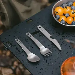 Набір столових приладів (ложка, виделка, ніж) з титану Naturehike CNH22CJ017, сірий з мішечком - мініатюра 4
