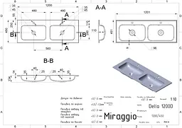 Умивальник Miraggio DELLA 1200-2 (0000172) Miramarble, Глянцевий, Накладний/Врізний, Білий - мініатюра 2