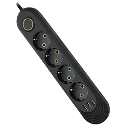 Мережевий фільтр живлення Voltronic F04U, 4 роз. EU, 3 USB Black (F04U-Black)
