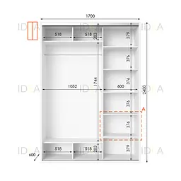 Шафа-купе Idea серія 1 170 x 60 x 240 см Білий Дзеркало - мініатюра 2