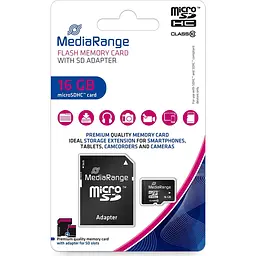 Карта пам'яті MediaRange 16GB microSDHC memory card, Class 10, with SD adapter (MR958) - мініатюра 2