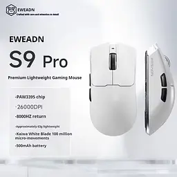 Ігрова бездротова мишка EWEADN S9 Pro / Три режими підключення / Сенсор PAW3395 / 26000 DPI / White - мініатюра 2